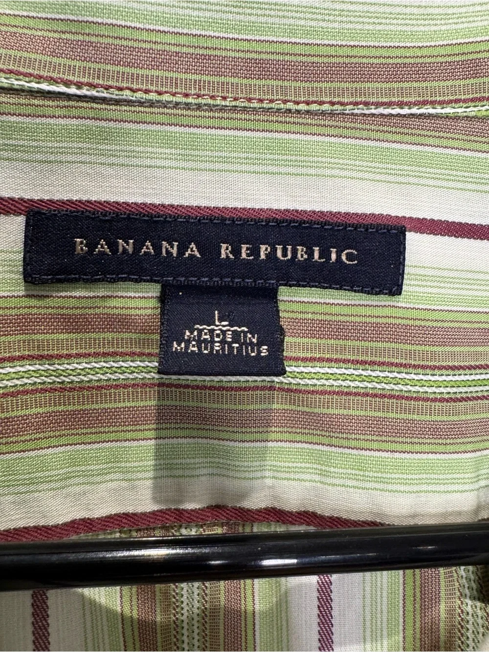 Banana Republic Men’s Large Short Sleeve Button Down Striped Green Burgundy